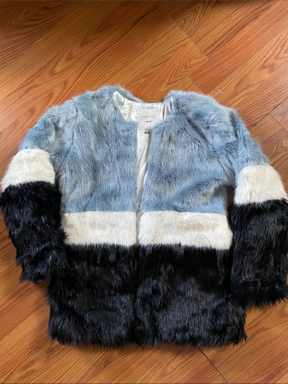 Habitual Girls Colorblock Faux Fur Jacket in Blue, Ivory & Black girls 12